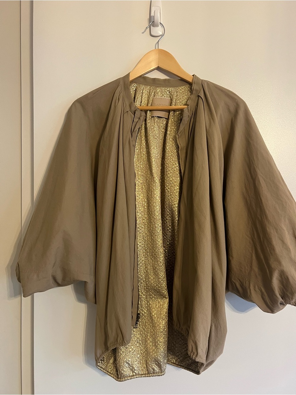 Lanvin Paris Alber Elbaz Archive Taupe Pleated Zip Jacket w/ Metallic Gold Linin
